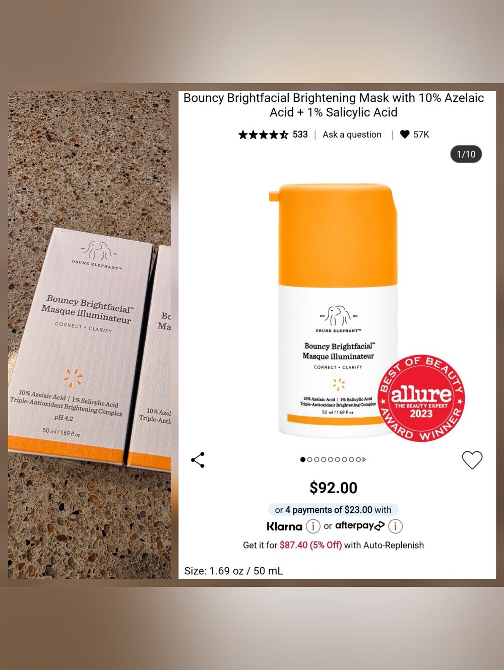 Drunk Elephant Bouncy Brightfacial Brightening Mask